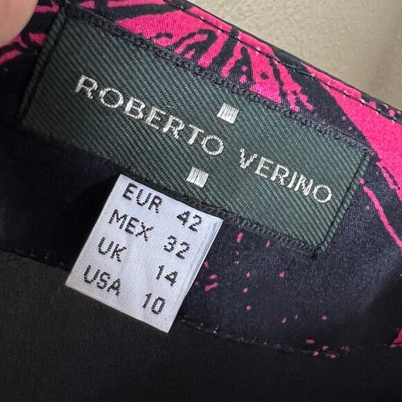 Roberto Verino 100% Silk Top 10 Black Pink Floral Boat Neck Chic Designer Blouse - Picture 6 of 10